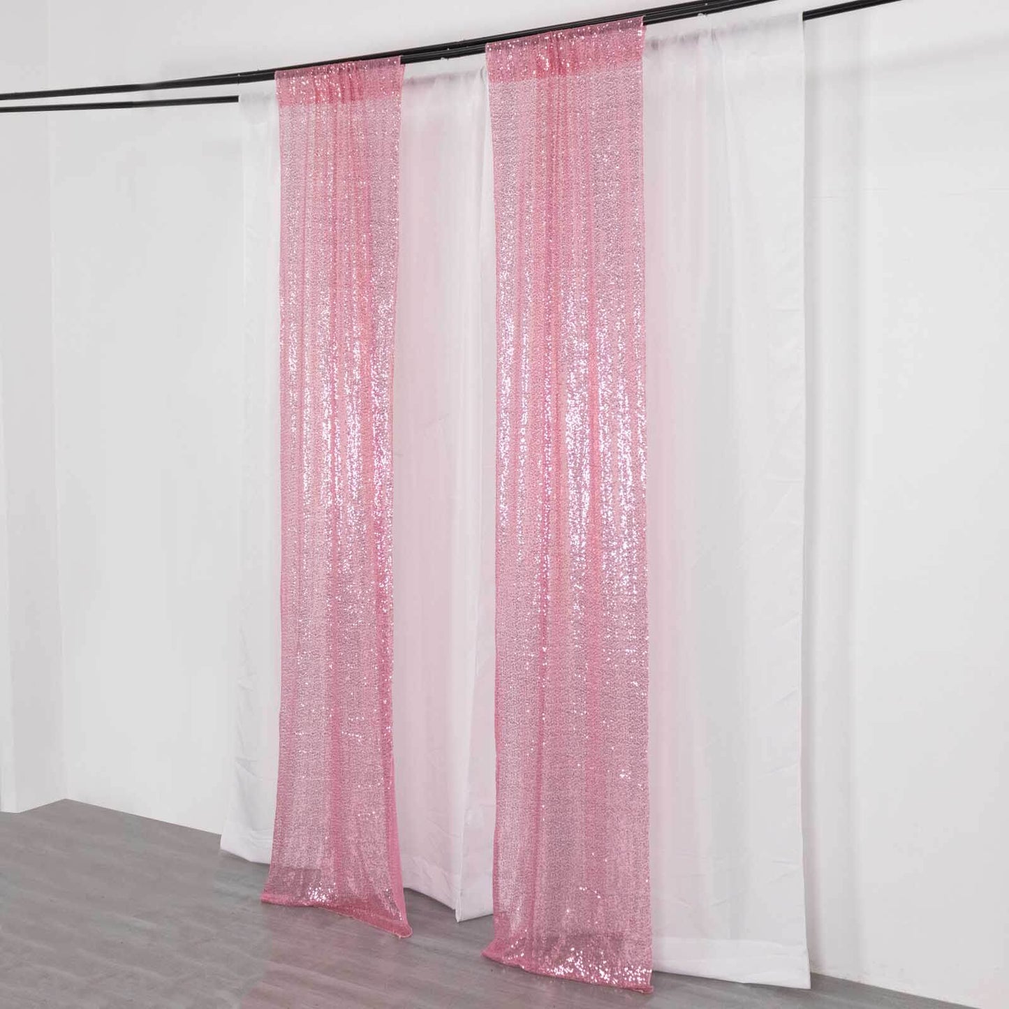 2 Pack Pink Sequin Event Curtain Drapes with Rod Pockets, Seamless Backdrop Event Panels - 8ftx2ft
