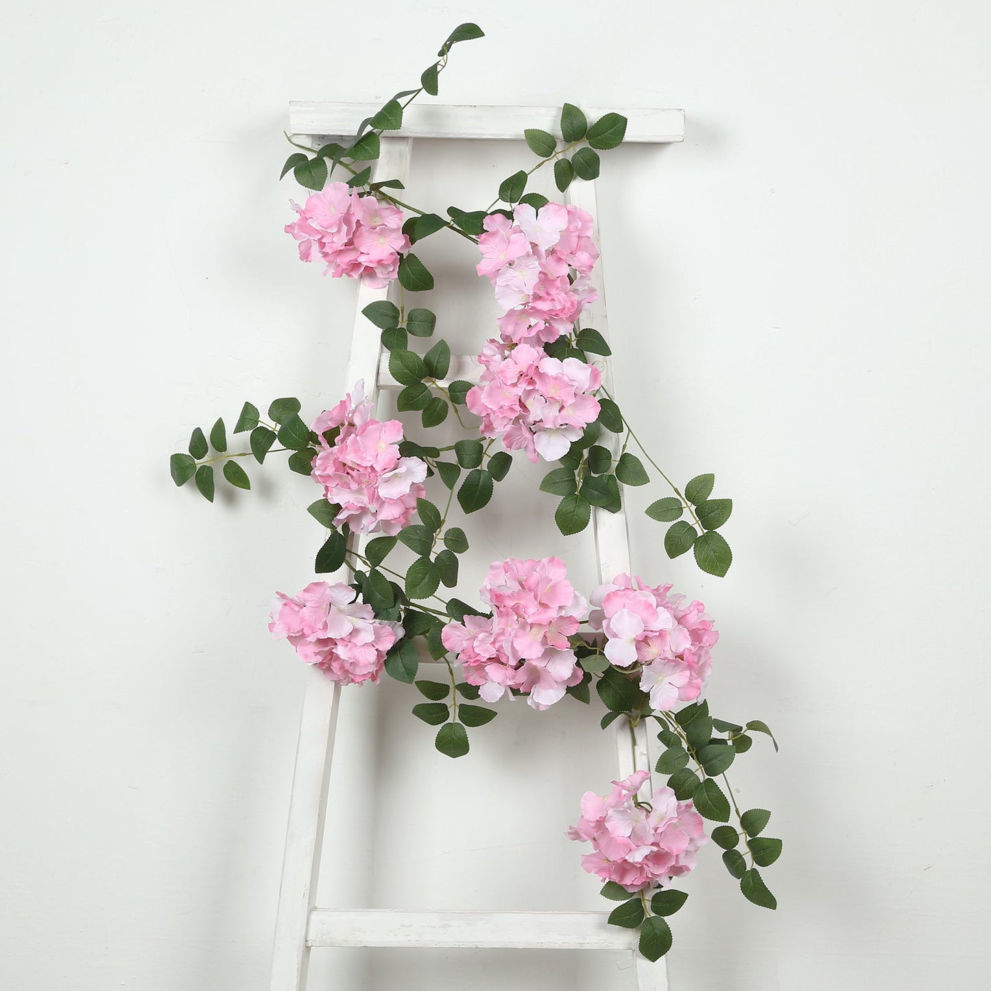 2-Pack Pink Artificial Hydrangea Garland 5.5ft â€“ Artificial Silk Floral Vine with Green Leaves