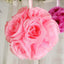 2 Pack 7" Pink Artificial Silk Rose Kissing Ball, Faux Flower Ball