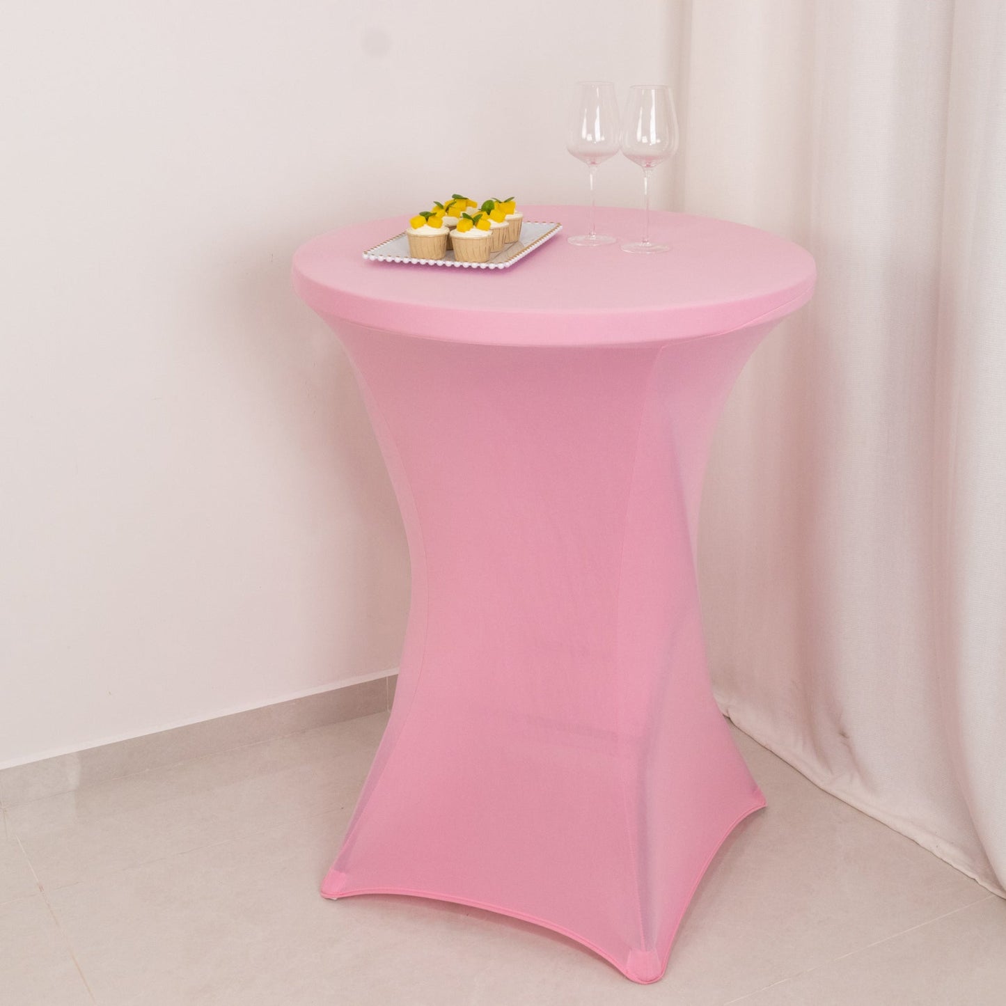 Spandex 30" Round Cocktail Table Cover Pink - Easy to Maintain Stretch Fitted Highboy Tablecloth