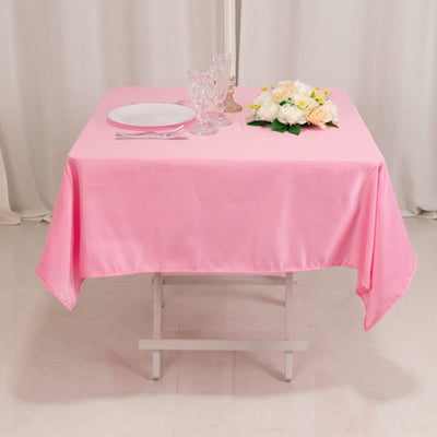 Lamour Satin 54"x54" Square Tablecloth Pink - Durable & Silk-Like Table Cover