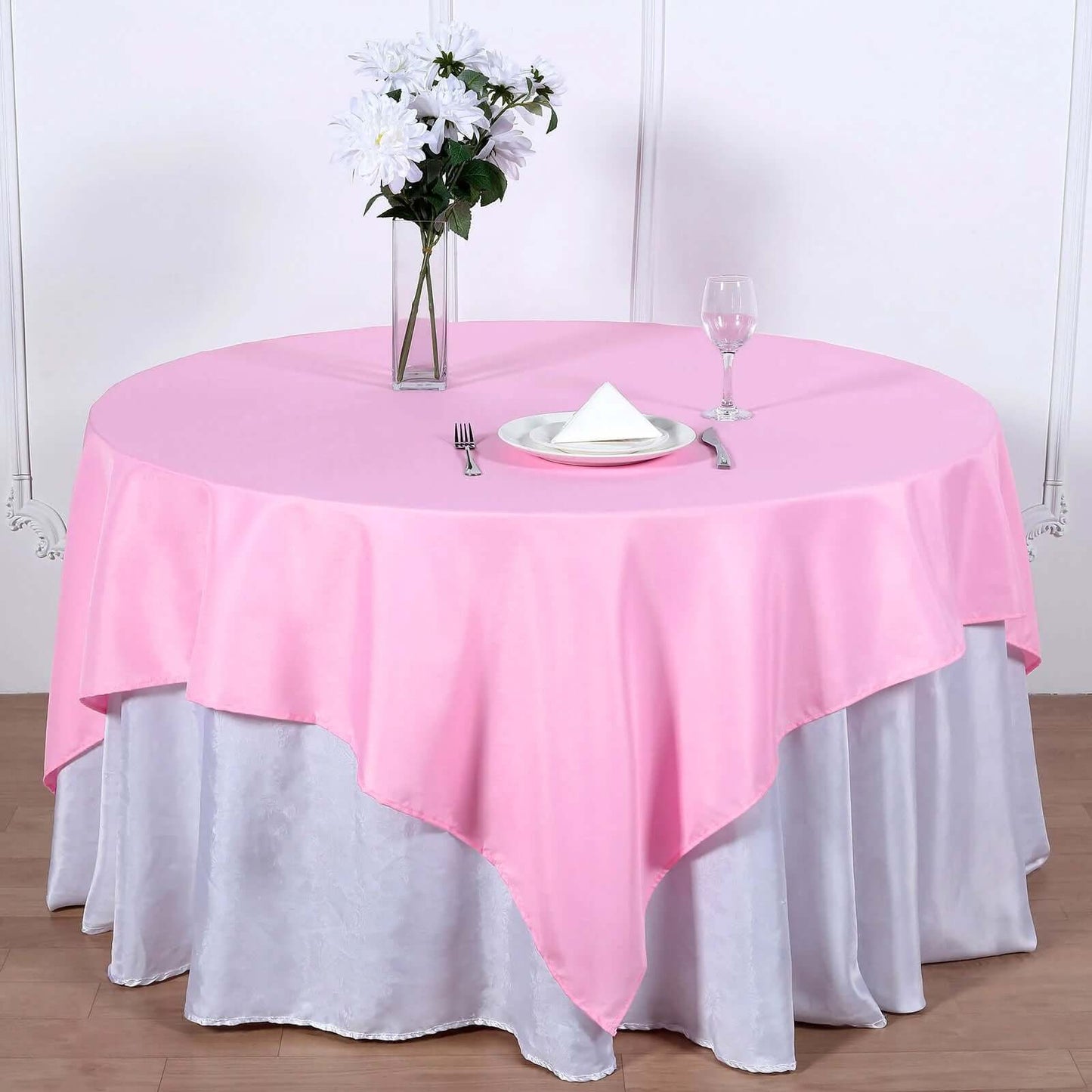 Polyester 70"x70" Table Overlay Square Tablecloth Pink - Wrinkle-Resistant & Durable Table Cover