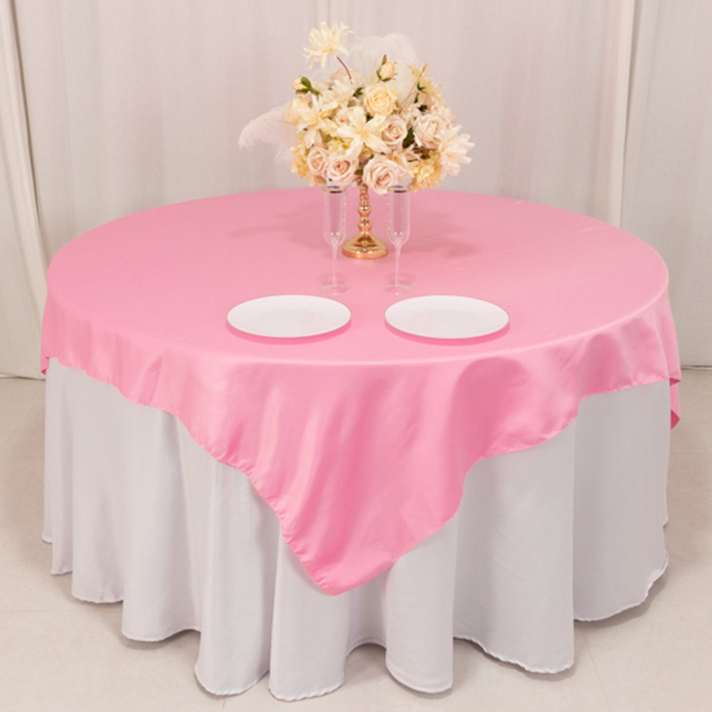 Lamour Satin 72"x72" Table Overlay Square Tablecloth Pink - Smooth Finish Table Topper