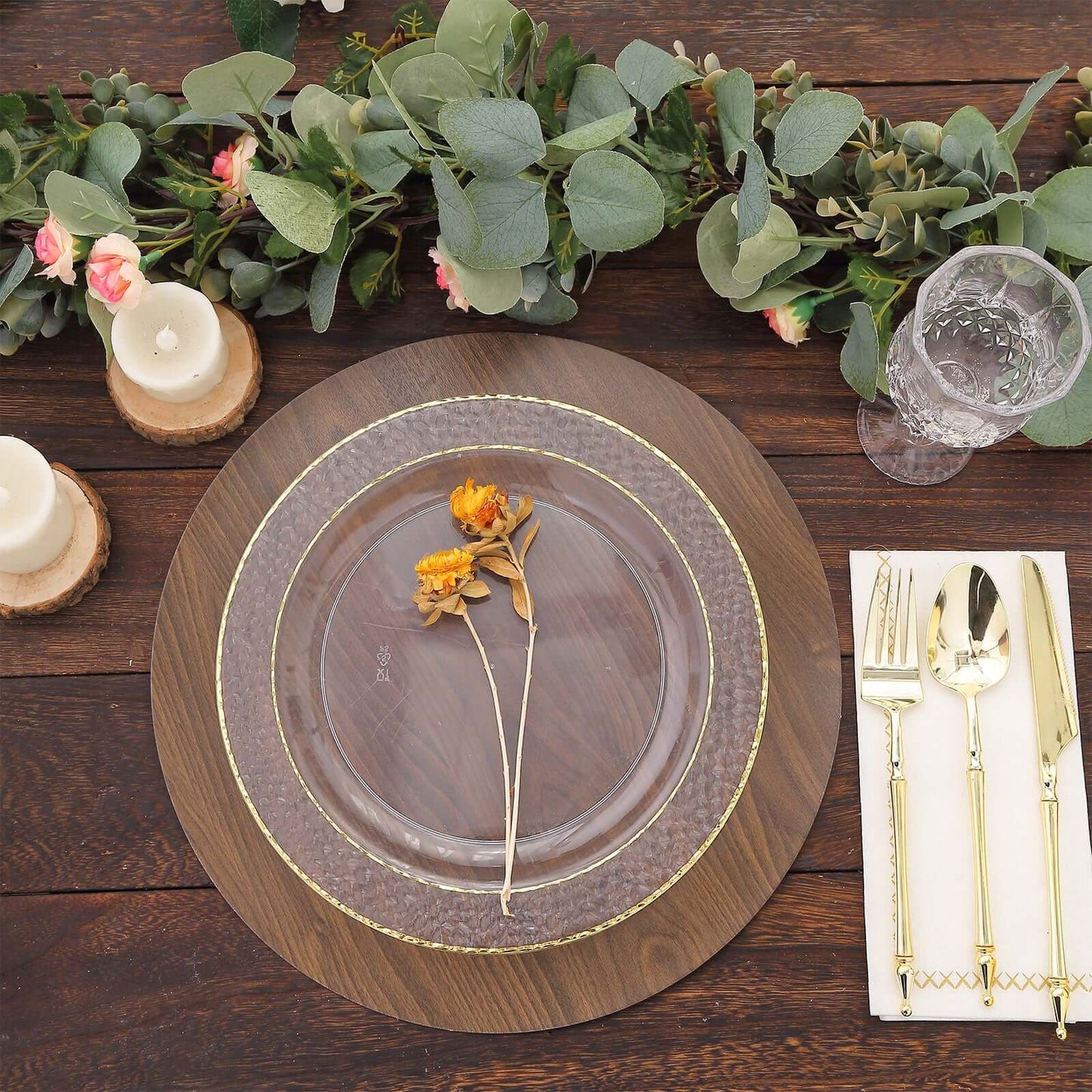 6-Pack Disposable Table Placemats in Brown with Walnut Wood Design - Cardboard Placemats for Rustic & Farmhouse Themes 13"