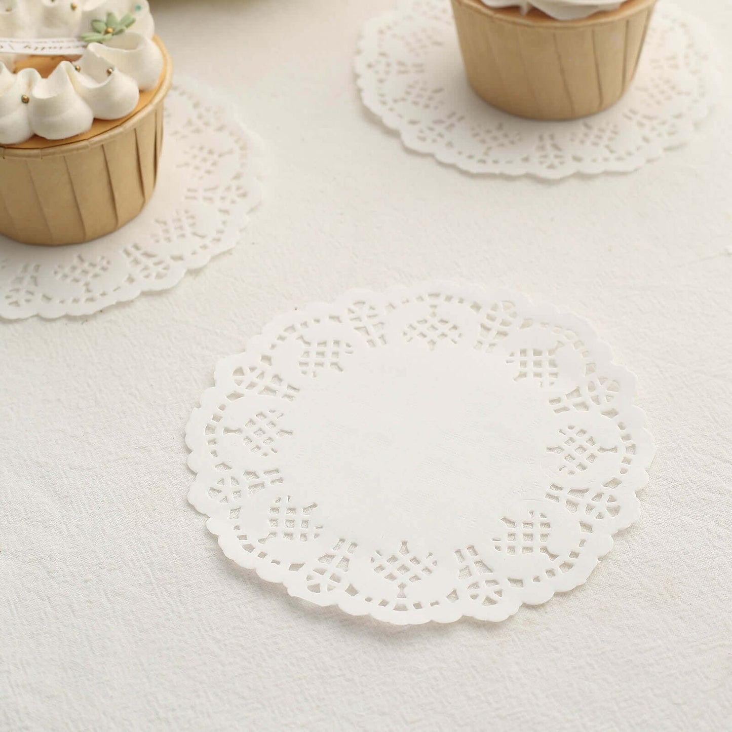 100 Pcs Paper 4" Round Placemats in White - Food Grade Lace Paper Doilies for Dessert Display & Table Decor