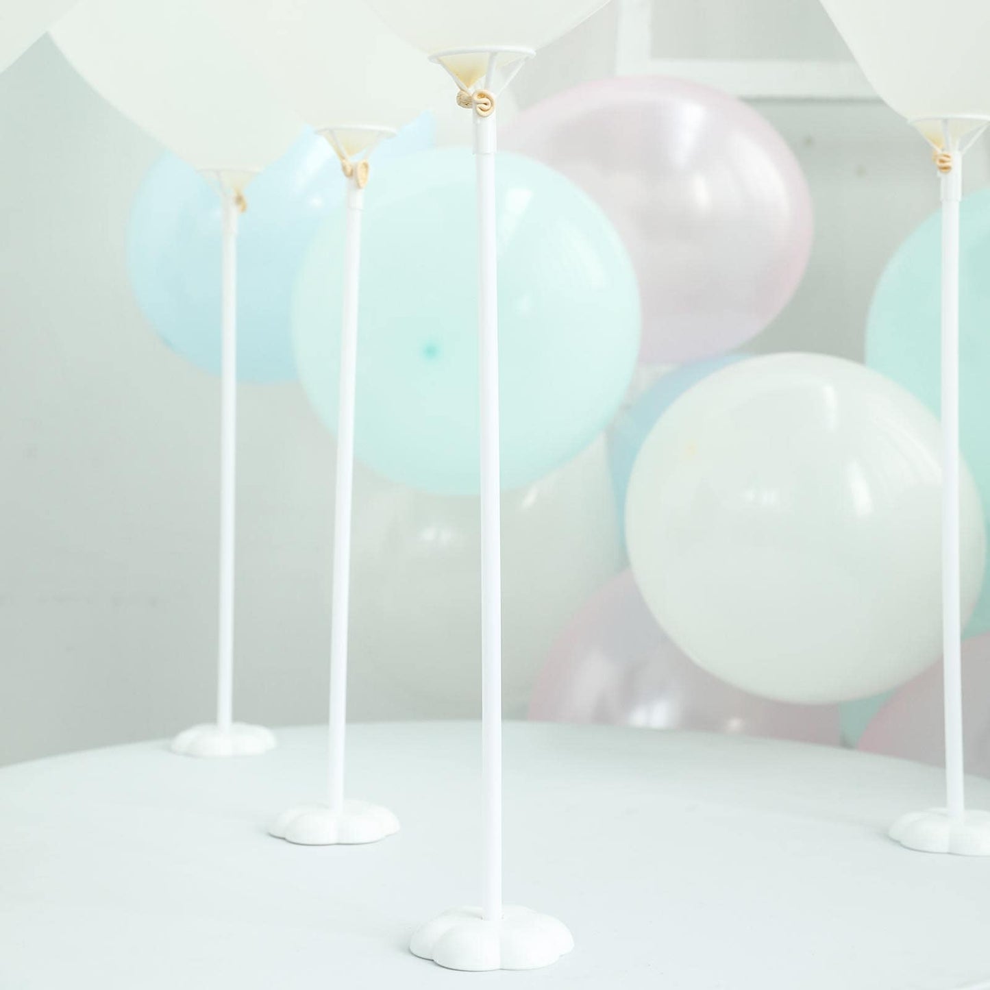 5 Pack White Balloon Centerpieces Holder with Floral Base, Table Top Balloon Stand Stick Kit - 17"