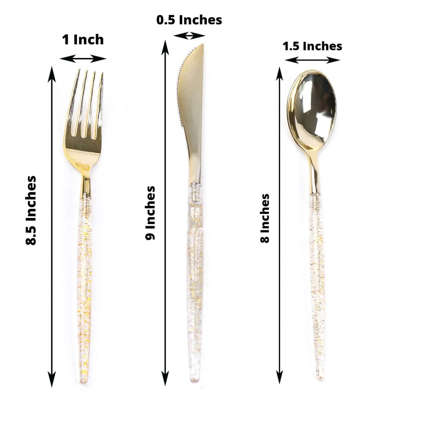 24-Pack Plastic Cutlery Set Metallic Gold with Gold Glitter - Stylish Disposable Silverware Pack 8"