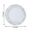 10-Pack Dessert Plates Lace Rim Design White with Silver - Plastic Disposable Appetizer Plates for Events 6"