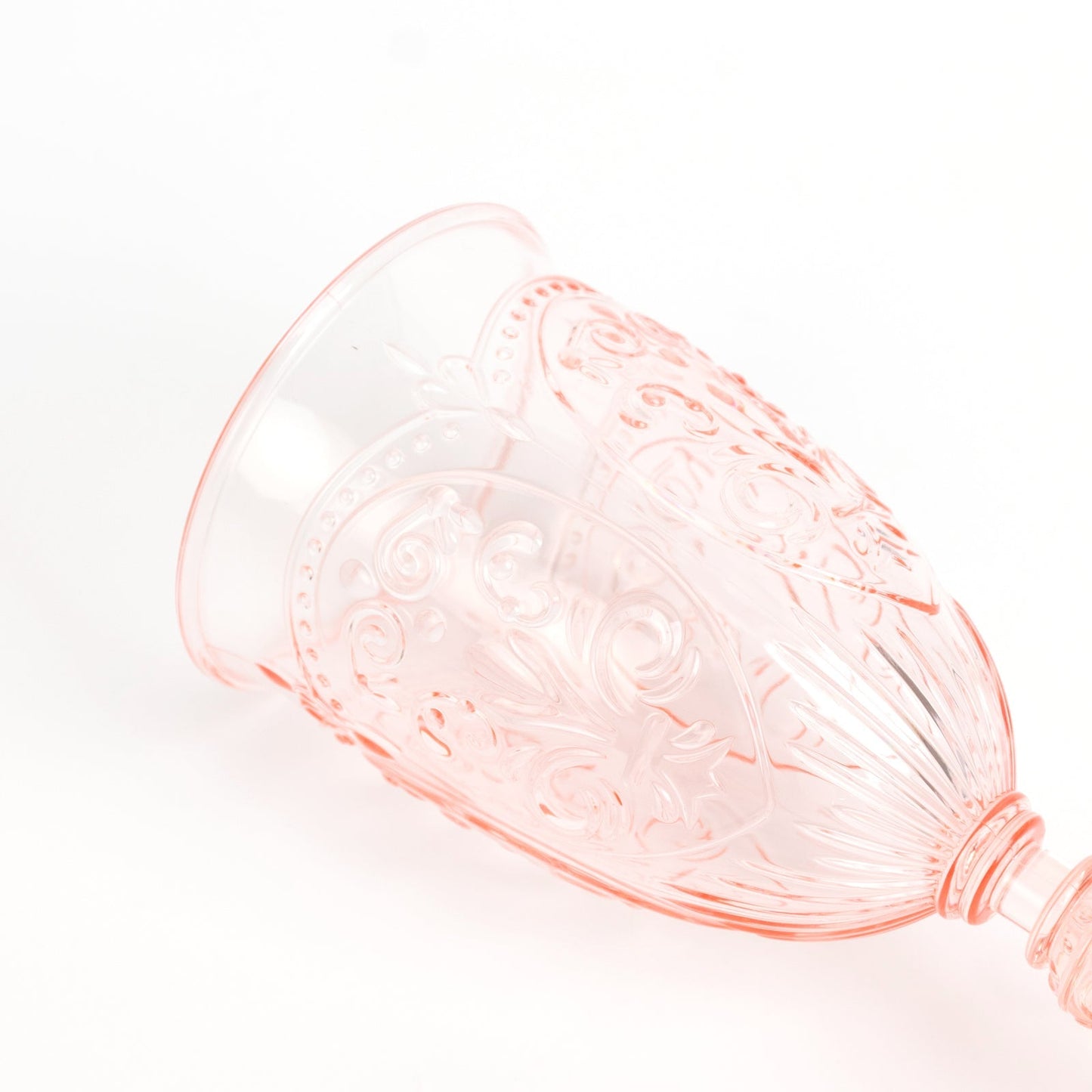 24-Pack Plastic Wine Glasses 10oz â€“ Transparent Blush Vintage Goblets with Retro Embossed Design, Elegant Drinkware - 7" Tall