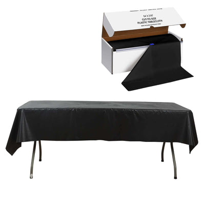 Plastic Table Cover Roll Black with Slide Cutter - Customizable Disposable Tablecloth Roll 54’’x300ft - Tablecloths