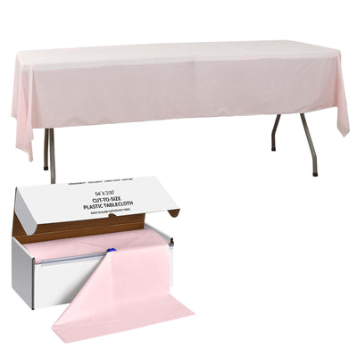 Plastic Table Cover Roll Blush with Slide Cutter - Customizable Disposable Tablecloth Roll 54’’x300ft - Tablecloths