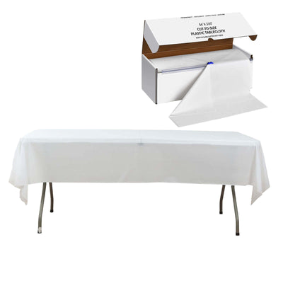 Plastic Table Cover Roll White with Slide Cutter - Customizable Disposable Tablecloth Roll 54’’x300ft - Tablecloths
