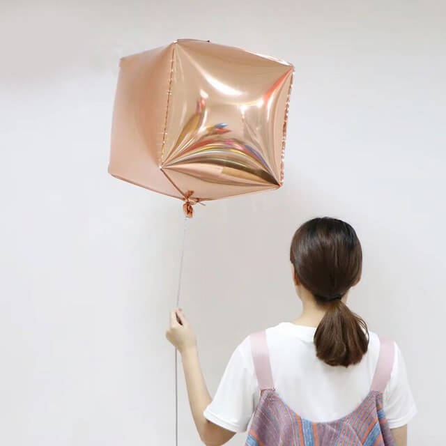 14" 4D Rose Gold Cube Shaped Mylar Foil Helium Air Balloons