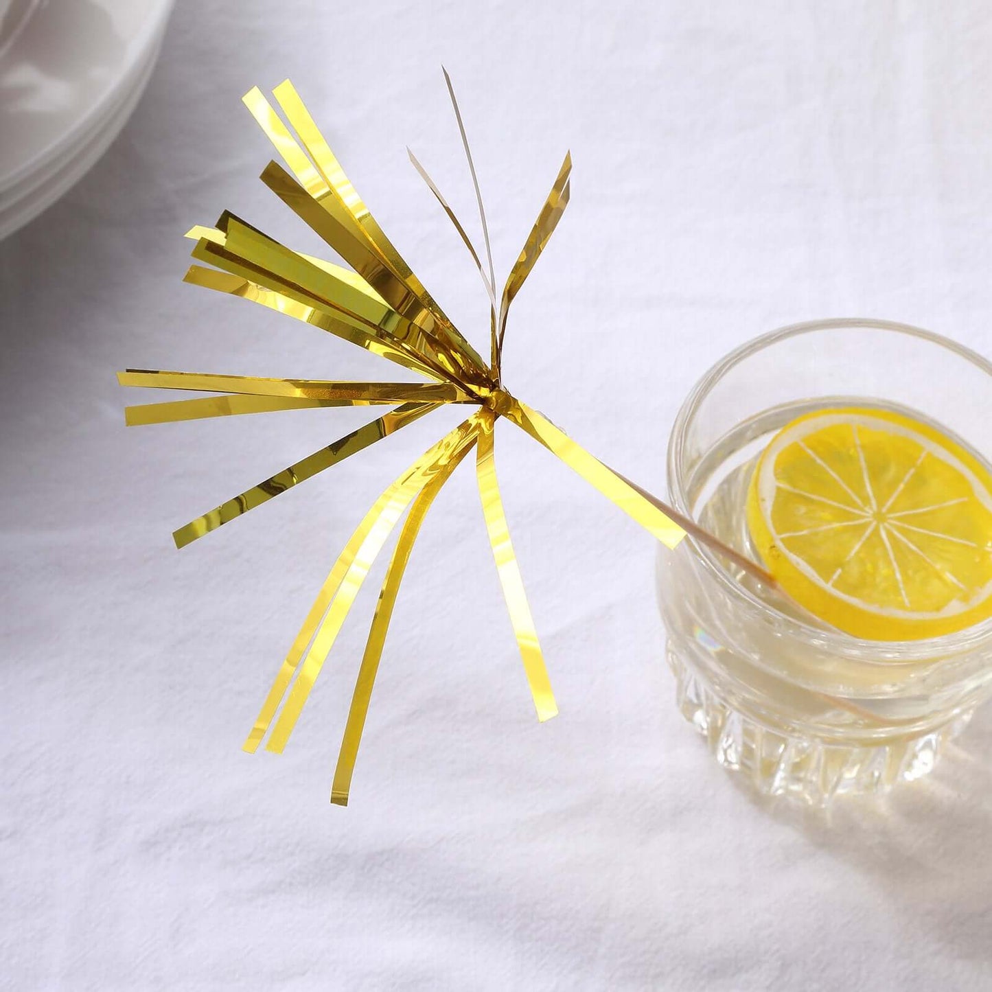100-Pack Bamboo Cocktail Sticks Firework Cupcake Toppers Gold - Festive Foil Frills Food Picks 9"