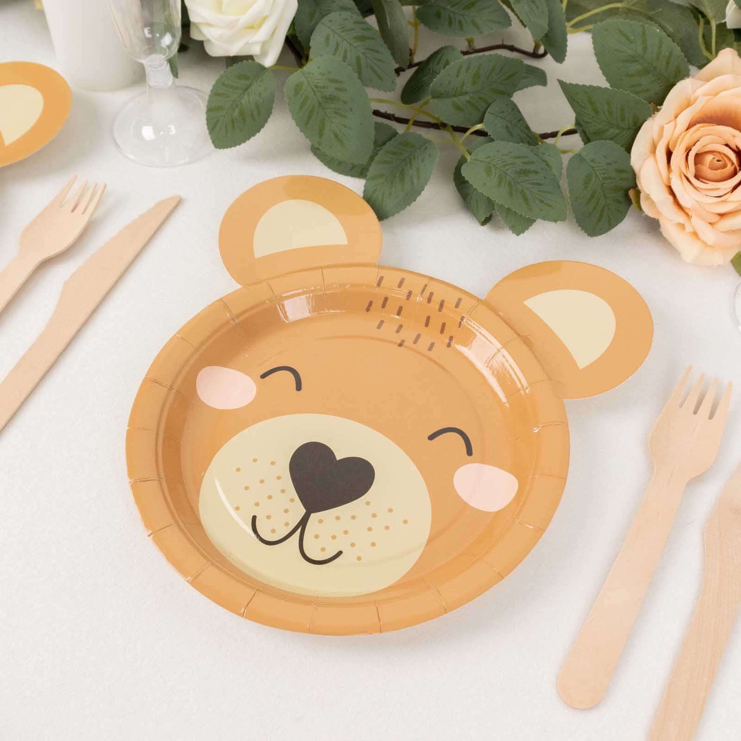 25-Pack Paper 7" Round Plates Brown Teddy Bear Print - Disposable 300GSM Cute Bear Themed Appetizer Dessert Party Plates for Baby Shower Birthday Event Decoration