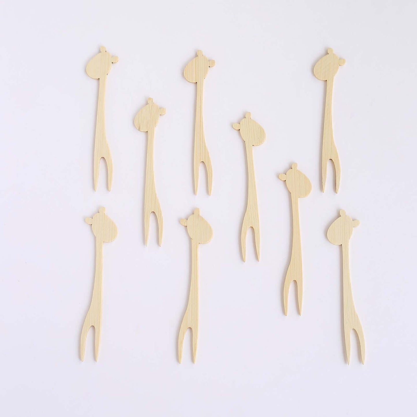 100-Pack Bamboo Cocktail Picks Giraffe Mini Forks Double Pronged Design Natural - Biodegradable Eco Friendly Party Supplies 4"