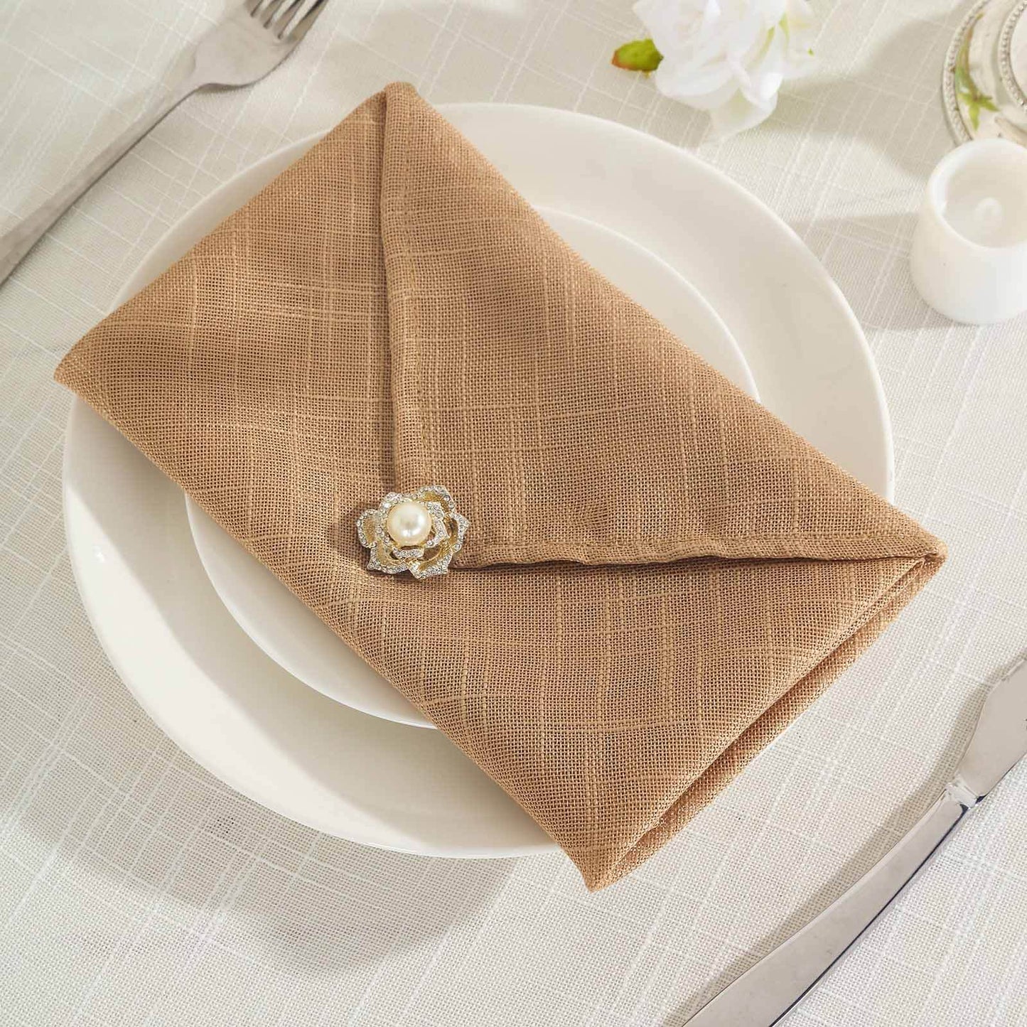 5 Pack Faux Linen 20"x20" Napkins Natural - Slubby Textured & Wrinkle Resistant Cloth Napkins
