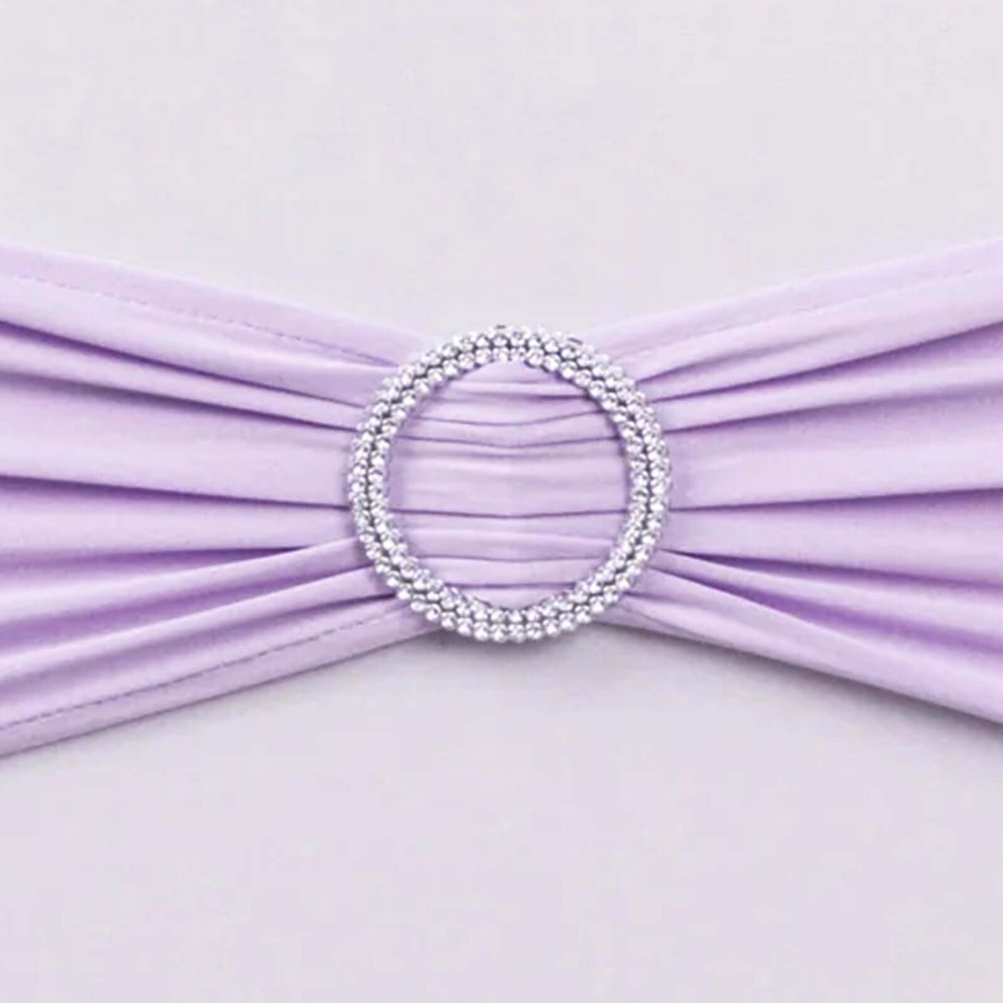 5 Pack Stretch Spandex Chair Sashes Lavender Lilac - Reusable Chair Bands with Silver Diamond Ring Slide Buckle 5"x14"
