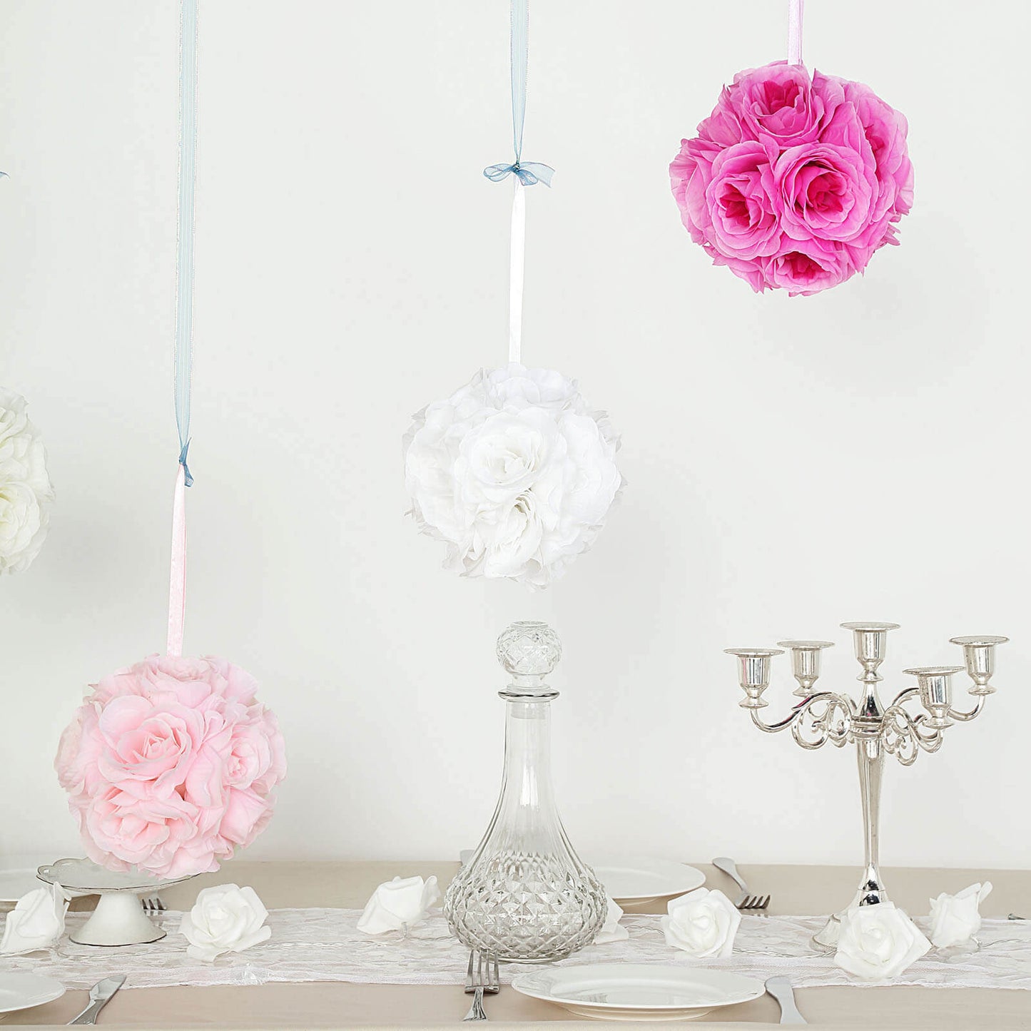 2 Pack 7" Blush Artificial Silk Rose Kissing Ball, Flower Ball