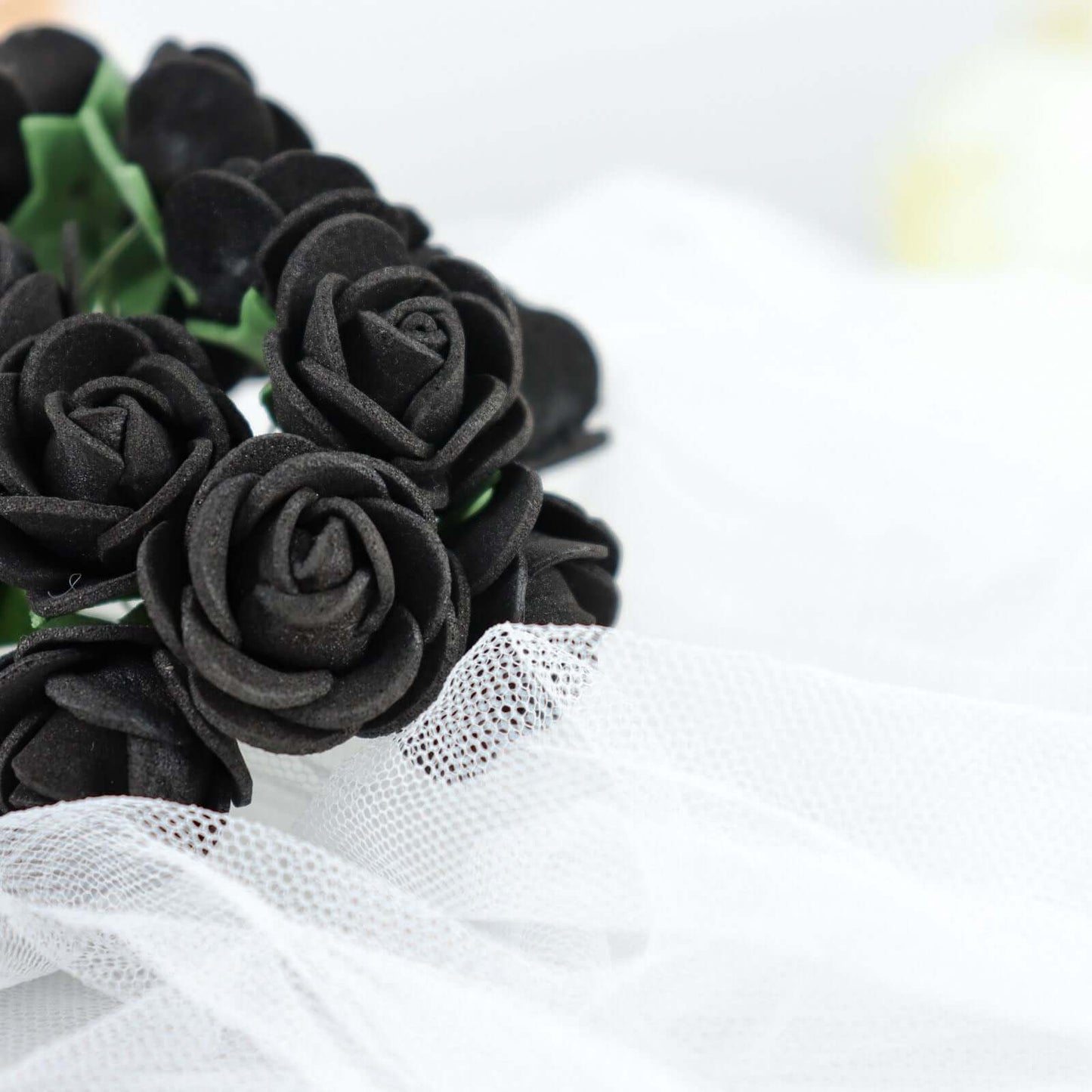 48 Roses 1" Black Real Touch Artificial DIY Foam Rose Flowers With Stem, Craft Rose Buds
