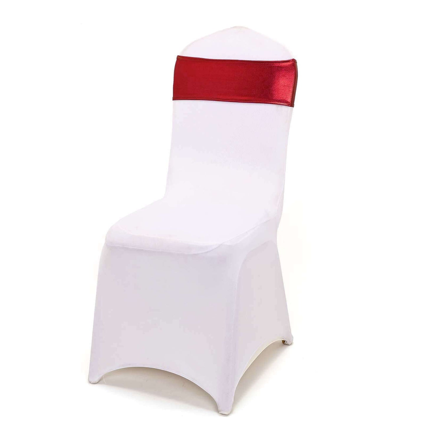 5 Pack Metallic Spandex Chair Sashes Burgundy - Stretch Fit Chair Bands With Round Diamond Buckles