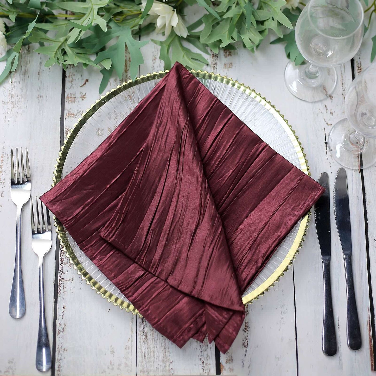 5 Pack Taffeta 20"x20" Napkins Burgundy - Accordion Crinkle Dinner Napkins