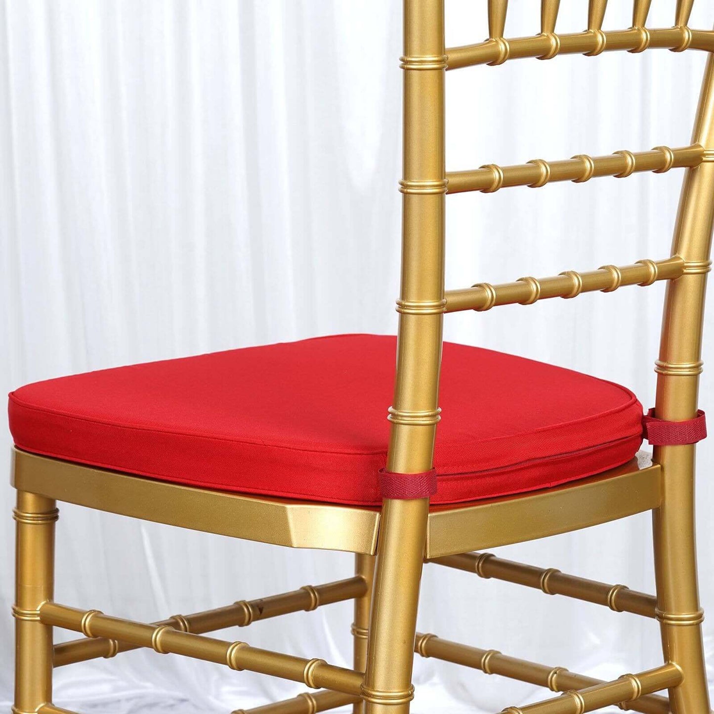 Chiavari Chair Cushion with 1.5" Thick Memory Foam and Ties Red - Stylish Removable Cover for Comfort