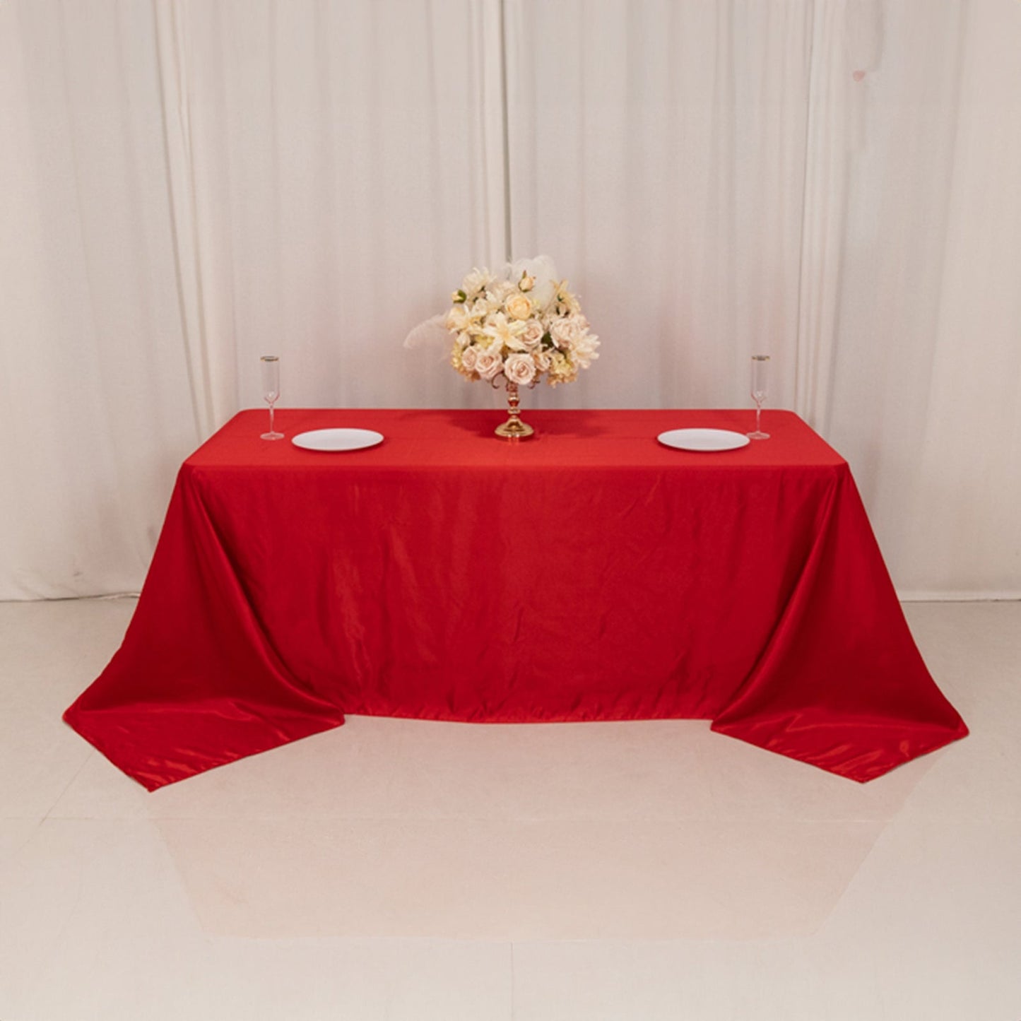 Lamour Satin 90"x132" Rectangle Tablecloth Red - Soft & Silk-Like Seamless Table Cover