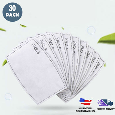 30 Pack Stick On Face Mask Filter PM 2.5, Activated Carbon Filter Insert With 5 Layer Filtration For Cloth Mask