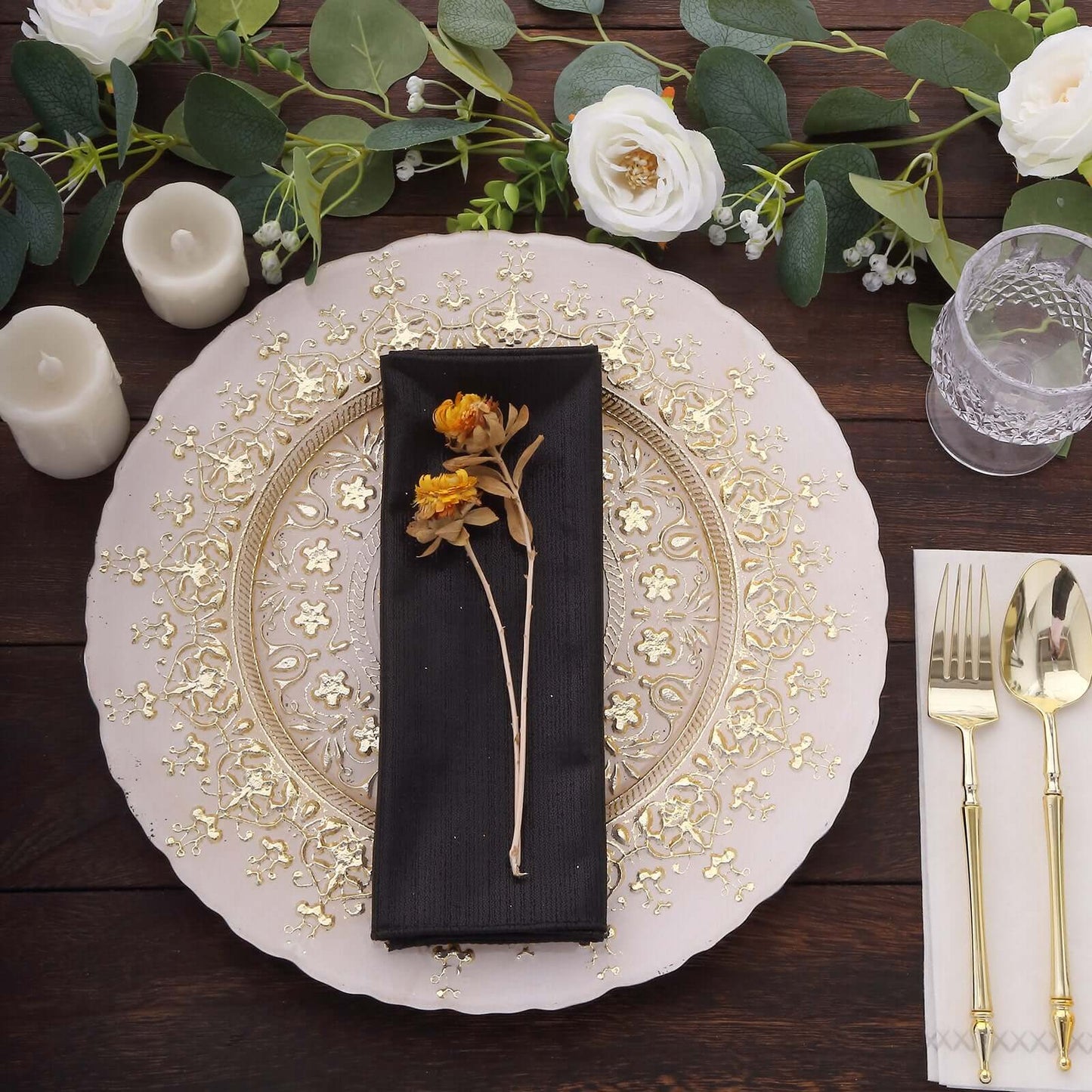 5 Pack Polyester 20"x20" Napkins Black Shimmer Sequin Dots - Luminous Cloth Napkins