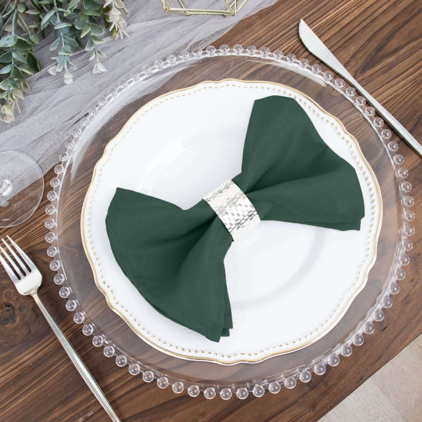 5 Pack Polyester 17"x17" Napkins Hunter Emerald Green - Durable & Wrinkle Resistant Dinner Napkins