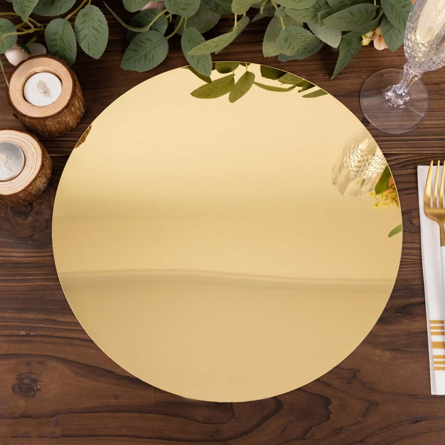 10-Pack Dining Plate Chargers Decorative Acrylic Mirror Gold Round - Lightweight Event Display 13"