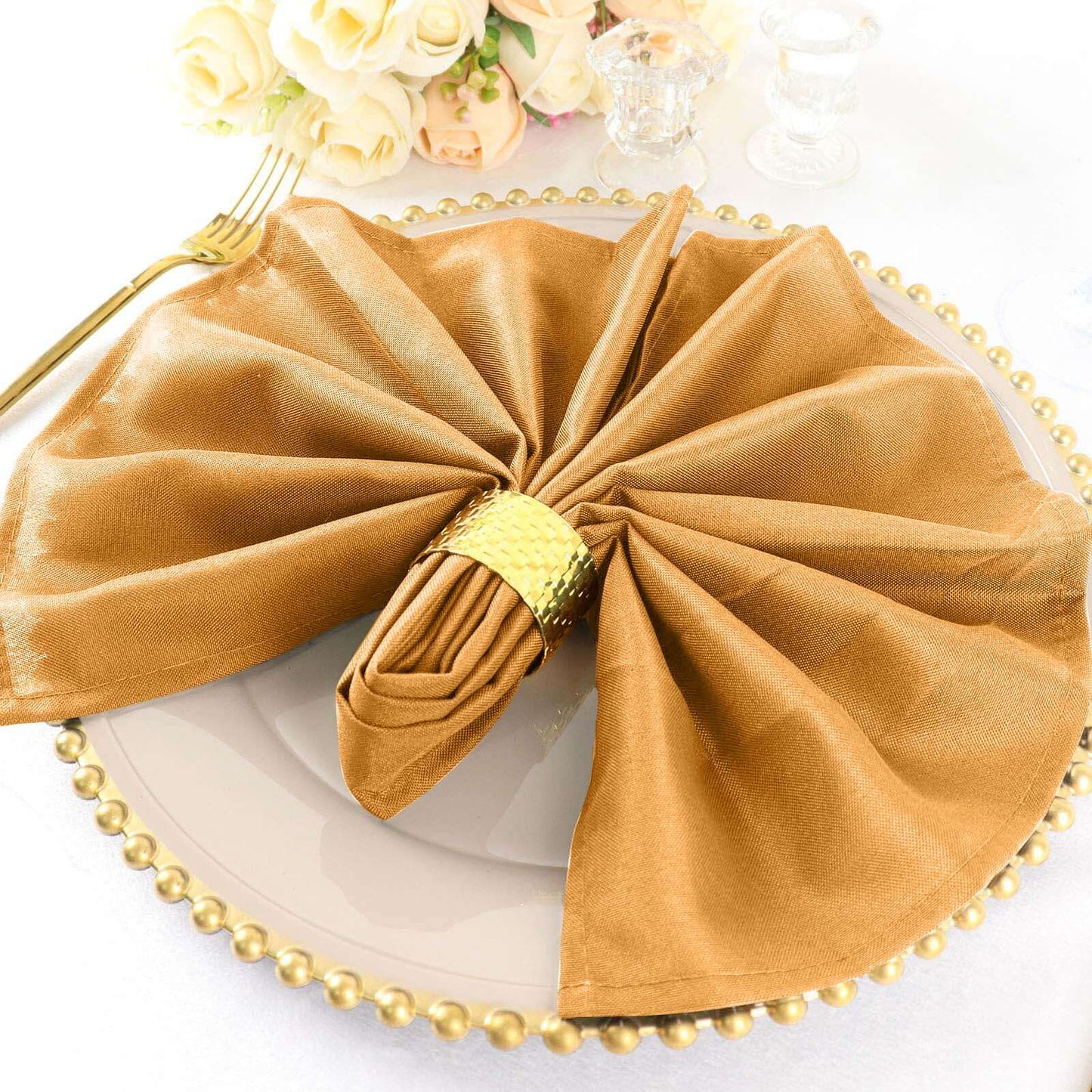 5 Pack Polyester 20"x20" Napkins Gold - Wrinkle Resistant & Easy Care Cloth Napkins for Special Occasions