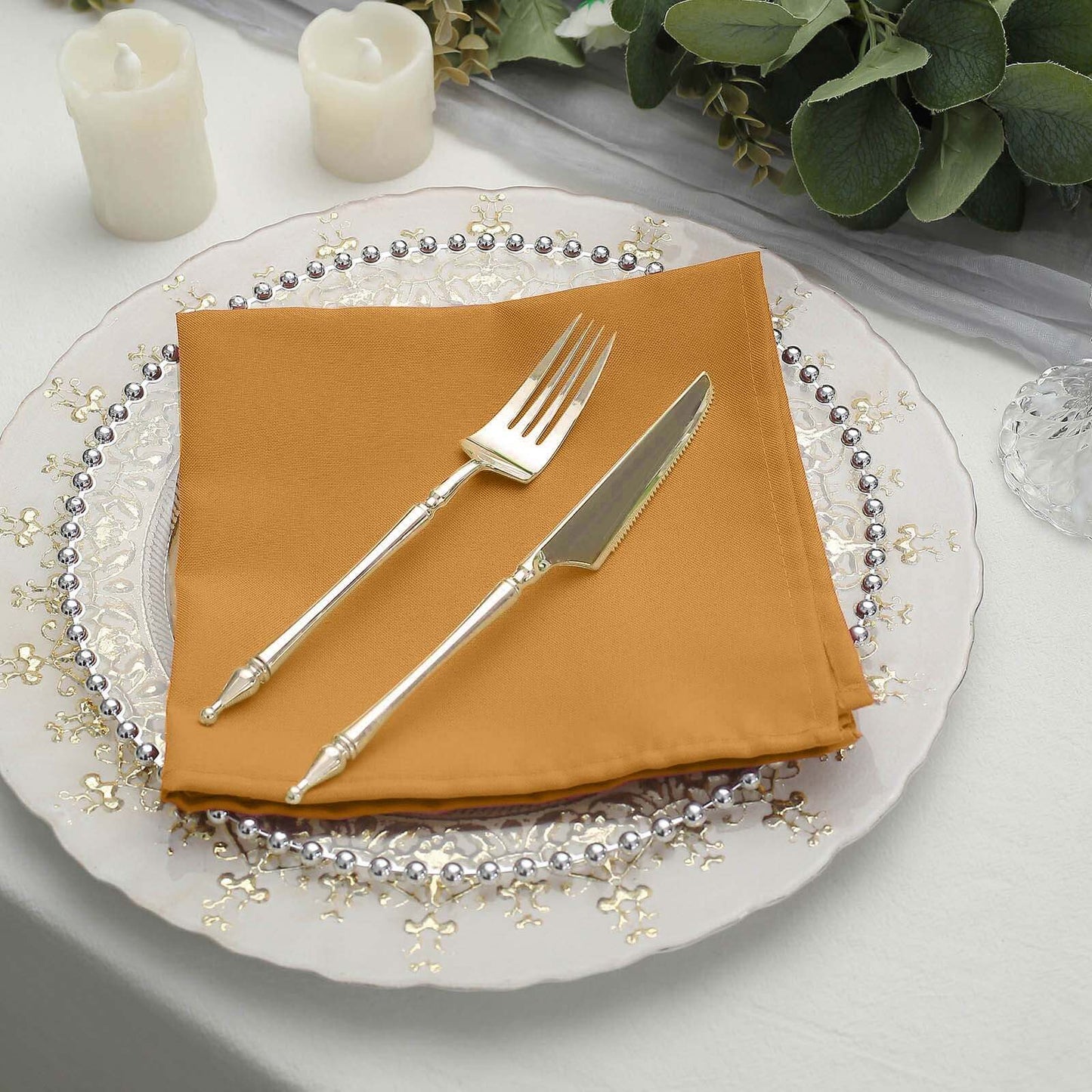 5 Pack Polyester 17"x17" Napkins Gold - Durable & Wrinkle Resistant Dinner Napkins for Everyday Dining & Events