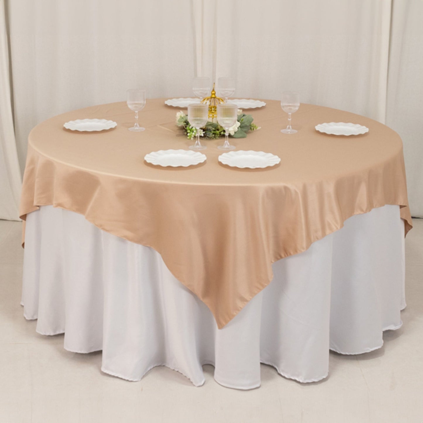 Lamour Satin 72"x72" Table Overlay Square Tablecloth Nude - Smooth Finish Table Topper
