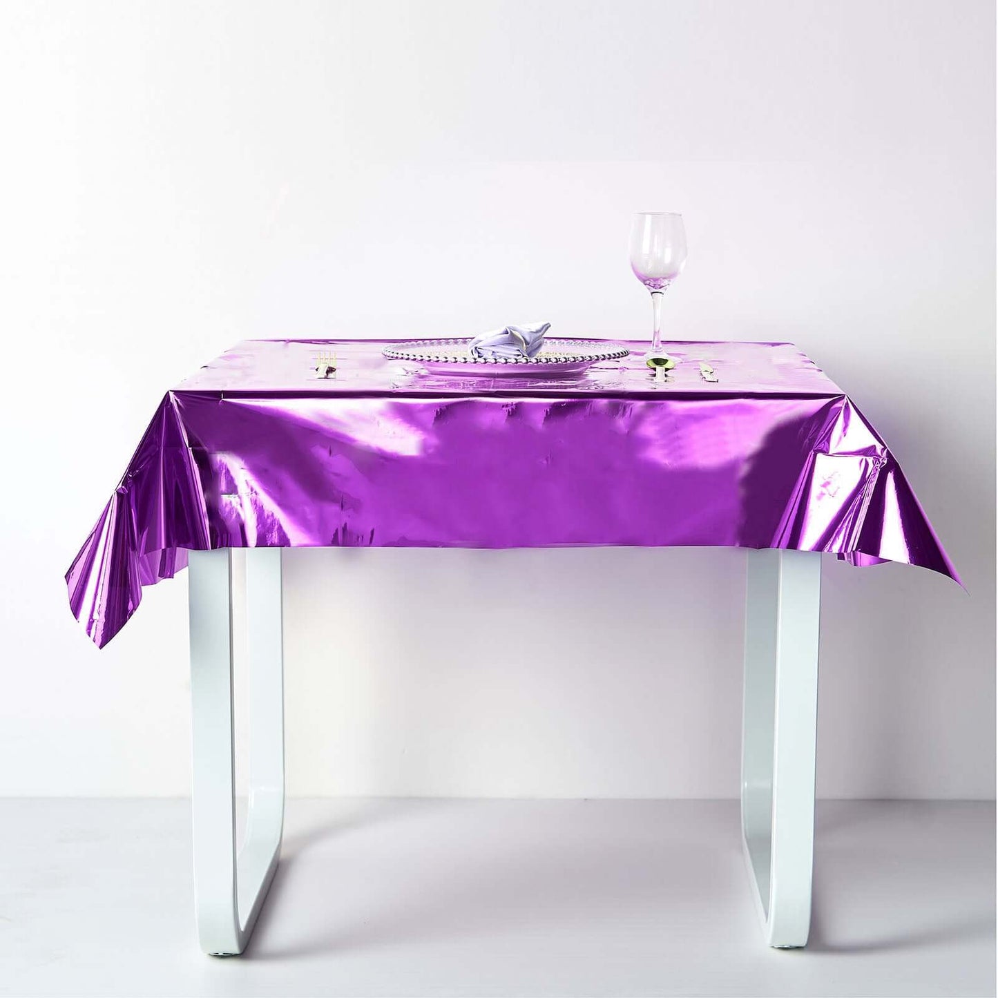 Metallic Foil Tablecloth Square Purple - Stylish Disposable Party Cover 50"x50"