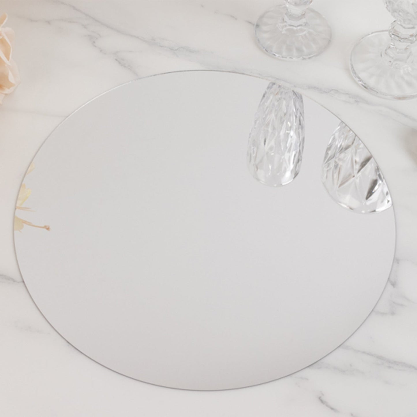 10-Pack Candle Plate Table Setting Circle Acrylic Mirror Tray Silver Round - Event Centerpiece Decor 12"