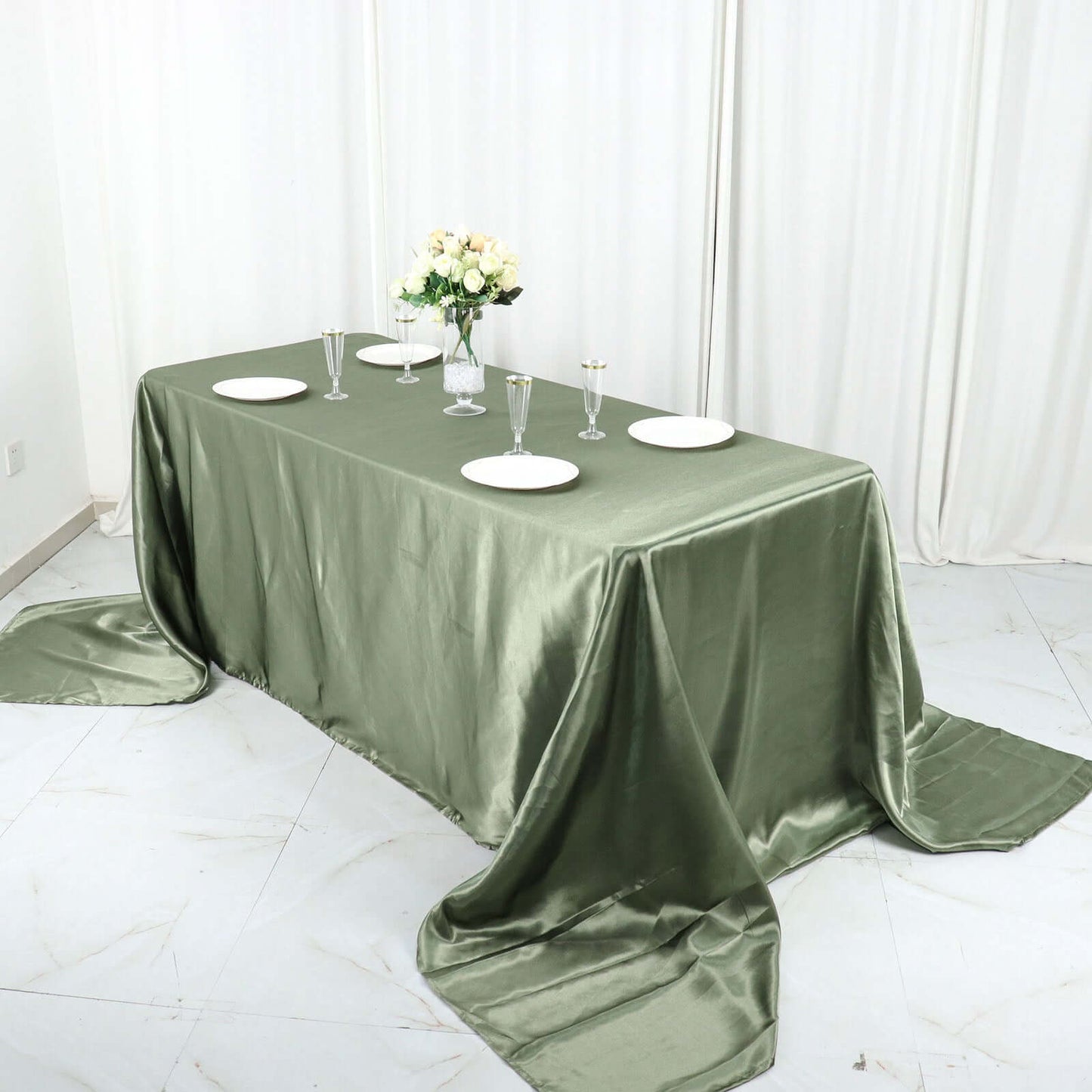 Satin Rectangular 90"x156" Tablecloth Dusty Sage Green - Seamless Table Cover
