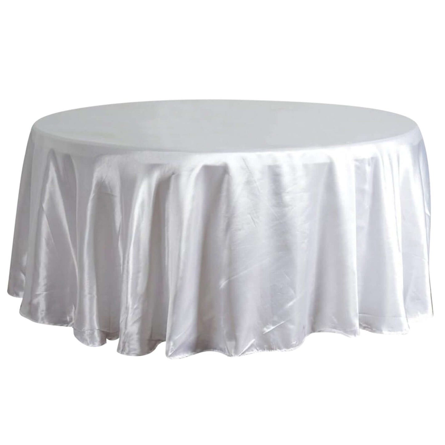 Satin 120" Round Tablecloth White - Stylish Seamless Table Cover for Weddings & Events