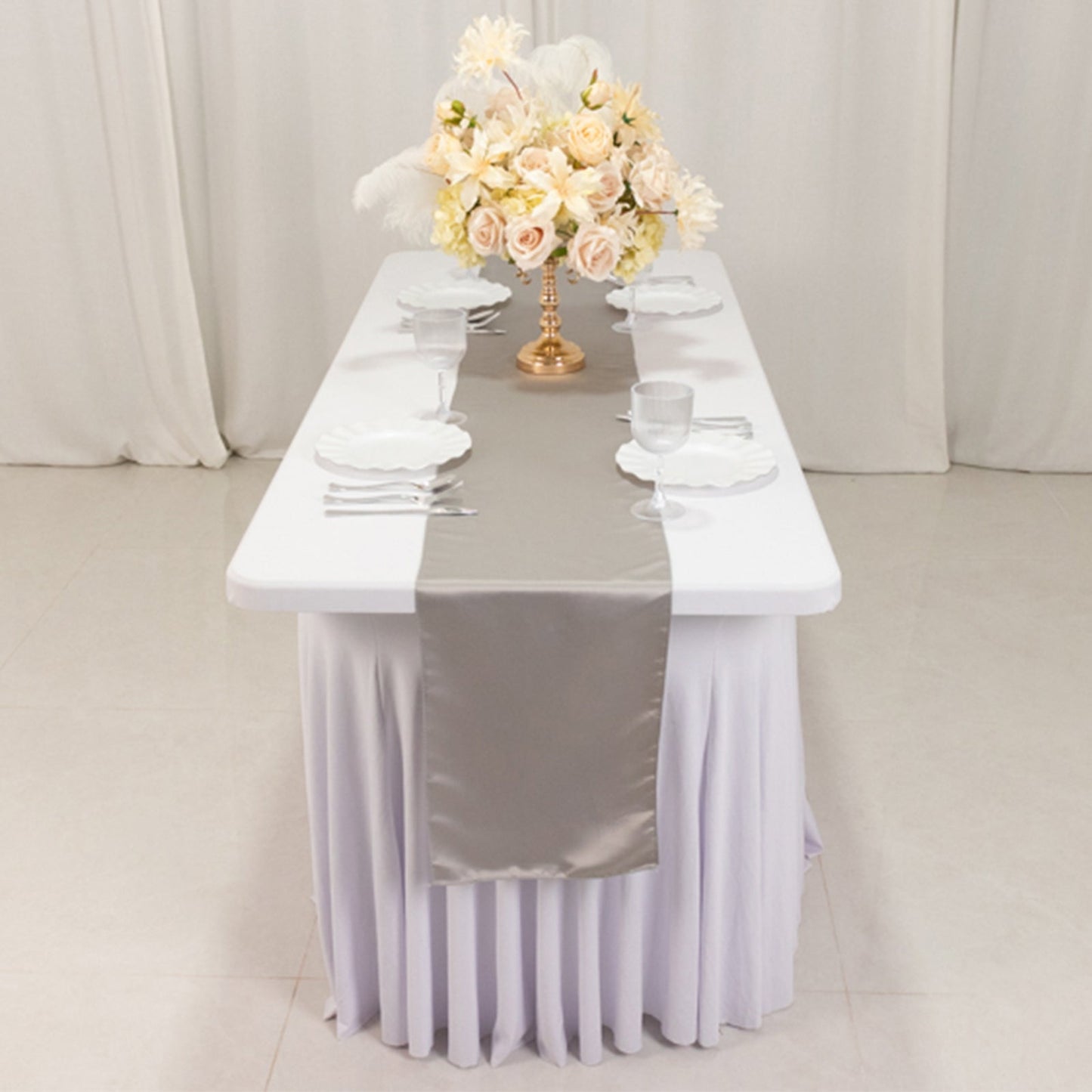 Lamour Satin 12"x108" Table Runner Silver - Smooth & Lustrous Finish