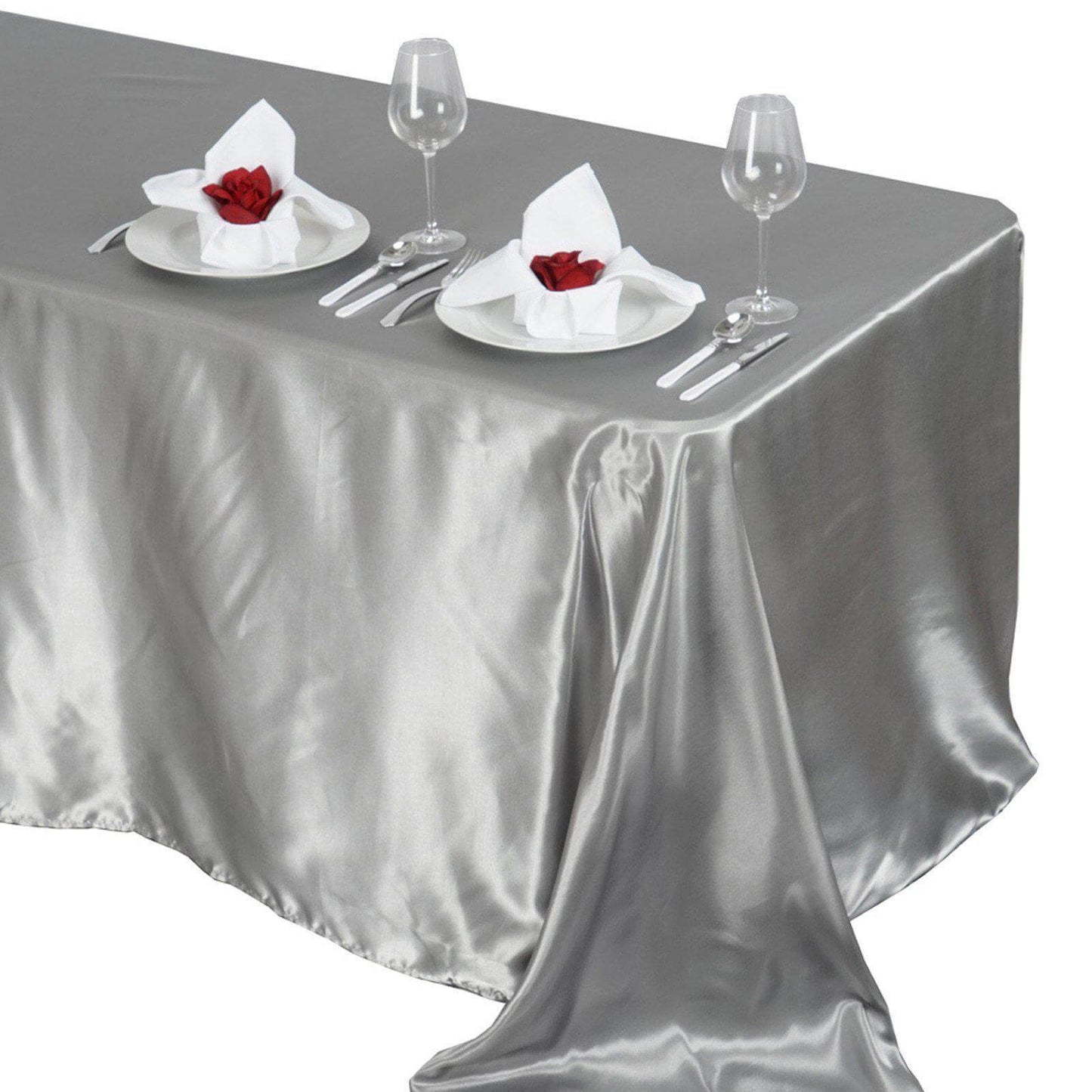 Satin Rectangular 90"x132" Tablecloth Silver - Seamless Table Cover
