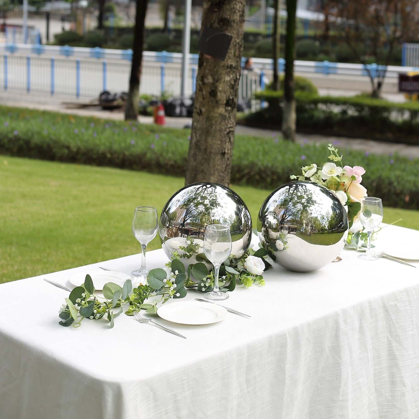 2-Pack Gazing Globe Mirror Ball Reflective Hollow Stainless Steel Silver Spheres - Decorative Outdoor Garden Display 12"