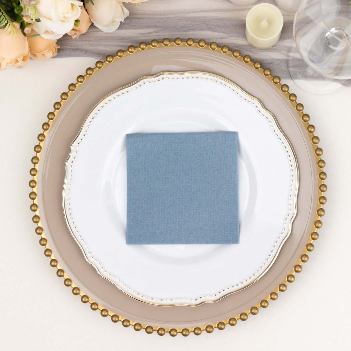 20 Pack Linen-Like Paper 5"x5" Napkins Dusty Blue - Highly Absorbent Airlaid Napkins