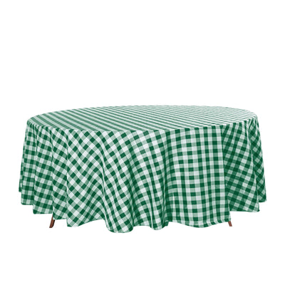 Polyester 108" Round Tablecloth White/Green - Checkered Buffalo Plaid Table Cover