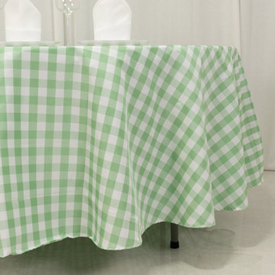 Polyester 108’’ Round Tablecloth White/Sage Green - Checkered Buffalo Plaid Table Cover - Tablecloths