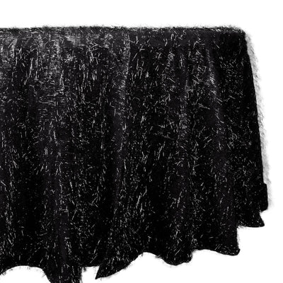 Polyester 120’’ Round Black Tablecloth Metallic Fringe Shag Tinsel Table Cover - Tablecloths