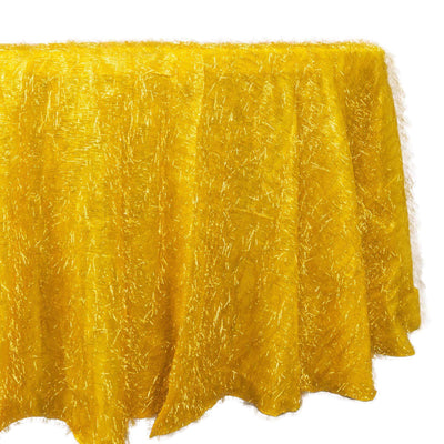 Polyester 120’’ Round Gold Tablecloth Metallic Fringe Shag Tinsel Design Table Cover for Weddings & Events - Tablecloths
