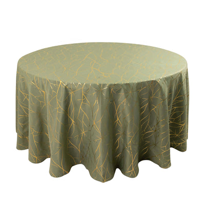 Polyester 120’’ Round Tablecloth Dusty Sage Green with Gold Foil Tree Branch Pattern - Wrinkle-Resistant Seamless Table
