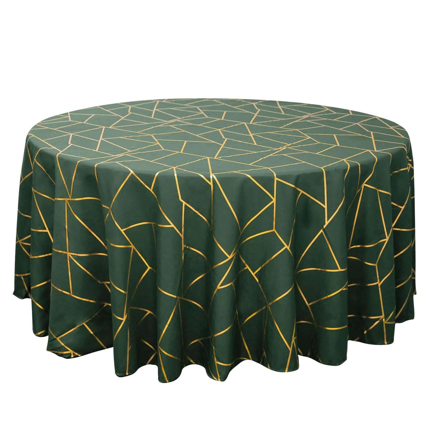 Polyester 120" Round Tablecloth Hunter Emerald Green with Gold Foil Geometric Pattern Wrinkle-Resistant Seamless Table Cover