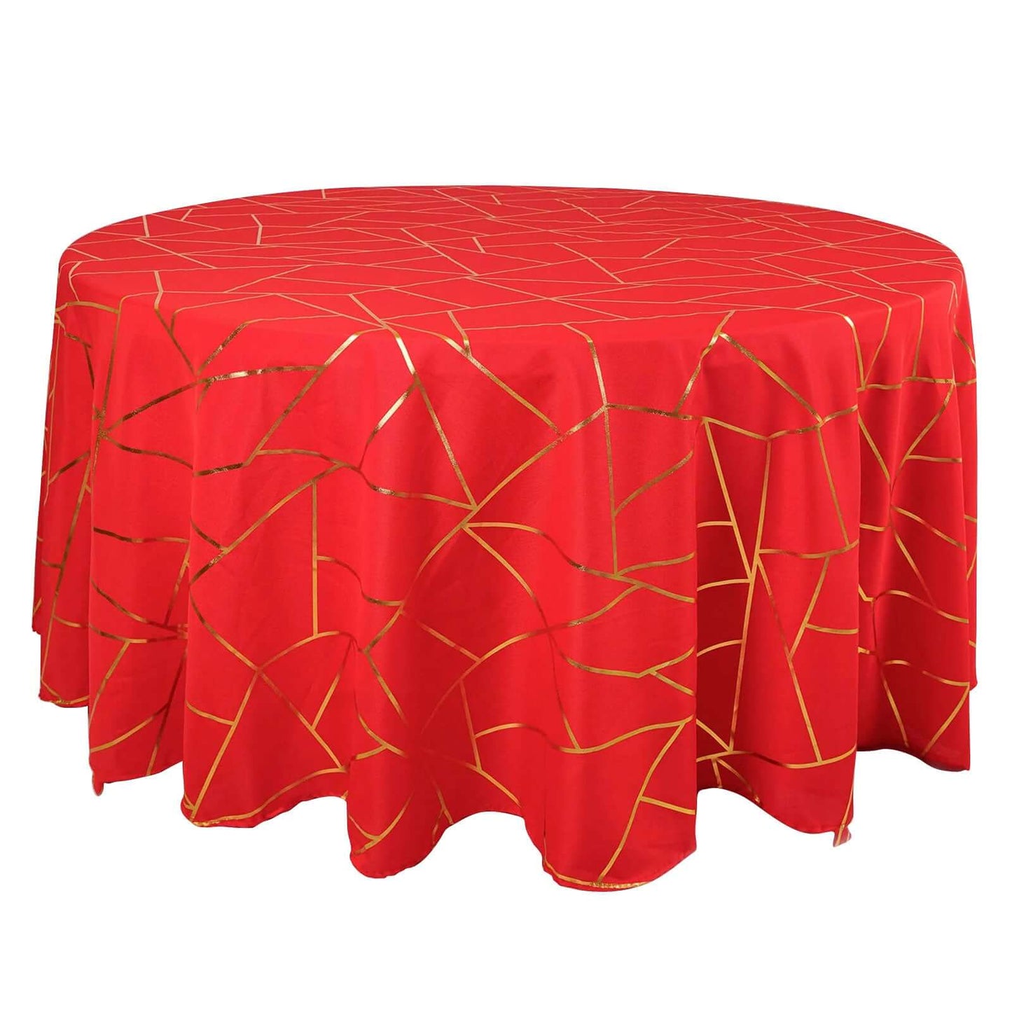 Polyester 120" Round Tablecloth Red with Gold Foil Geometric Pattern Wrinkle-Resistant Seamless Table Cover